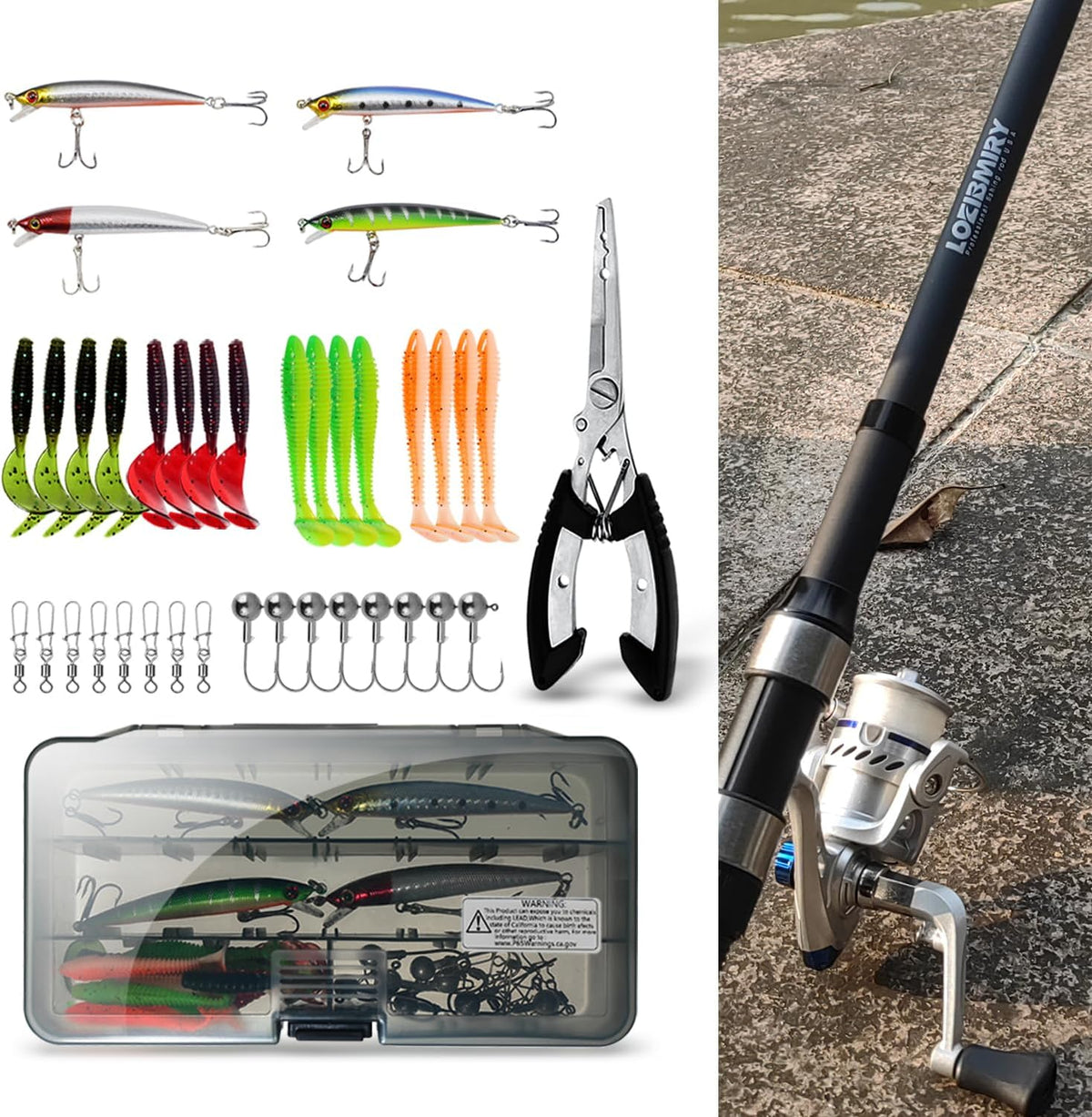 Fishing Rod Reel Combo - 2PCS 6.89ft Collapsible Rods 2PCS Spinning Reels Lures Set Fishing Pliers Carrier Bag for Travel Saltwater Freshwater Fishing Telescopic Fishing Pole Kit