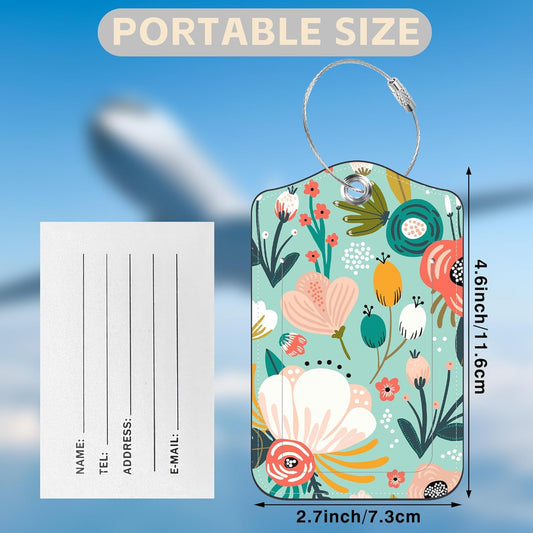 2 Pcs Spring Flowers and Berries Luggage Tags for Suitcases PU Leather Baggage Tags Name ID Label with Privacy Cover and Stainless Steel Loop for Men Women Travel Bag Suitcase