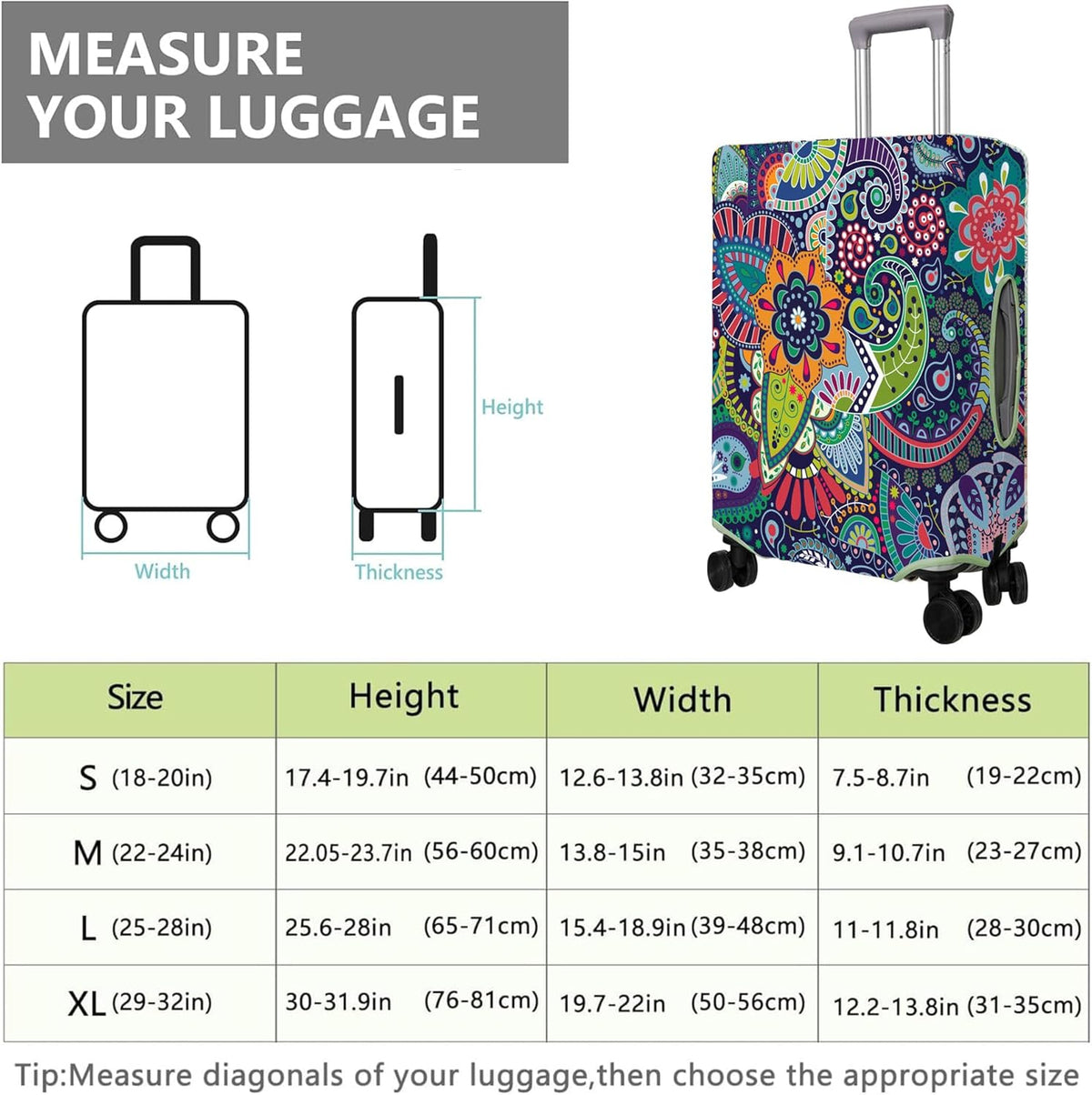 Travel Luggage Cover Suitcase Protector Fits 18-32 Inch Wheel Covers PatternedTravel Related Items Flower Luggage Protector Elastic M
