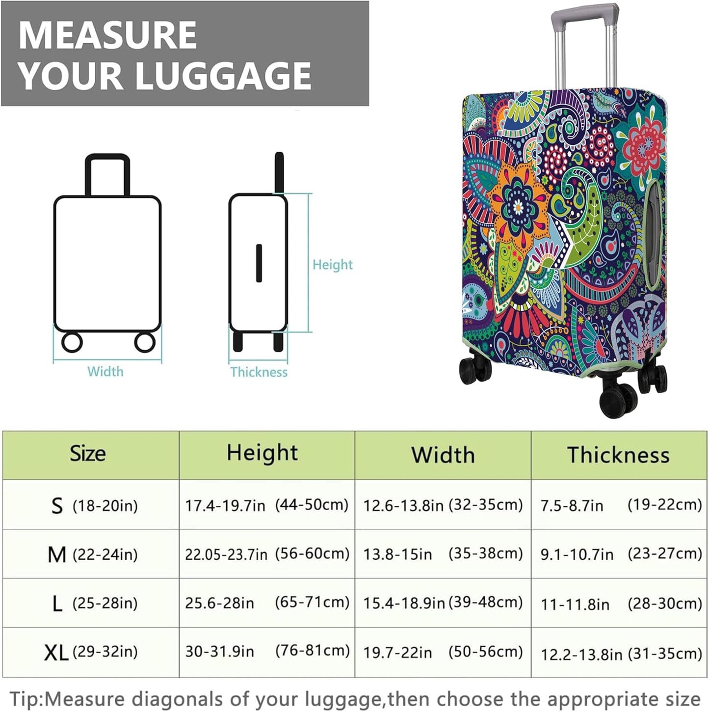 Travel Luggage Cover Suitcase Protector Fits 18-32 Inch Wheel Covers PatternedTravel Related Items Flower Luggage Protector Elastic L
