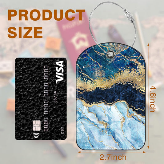 2 PCS Leather Luggage Tag for Suitcase Abstract Marble Travel Suitcase Labels with Privacy Name ID Label and Stainless Steel Loop for Adults Teens Travel Bag Labels Set