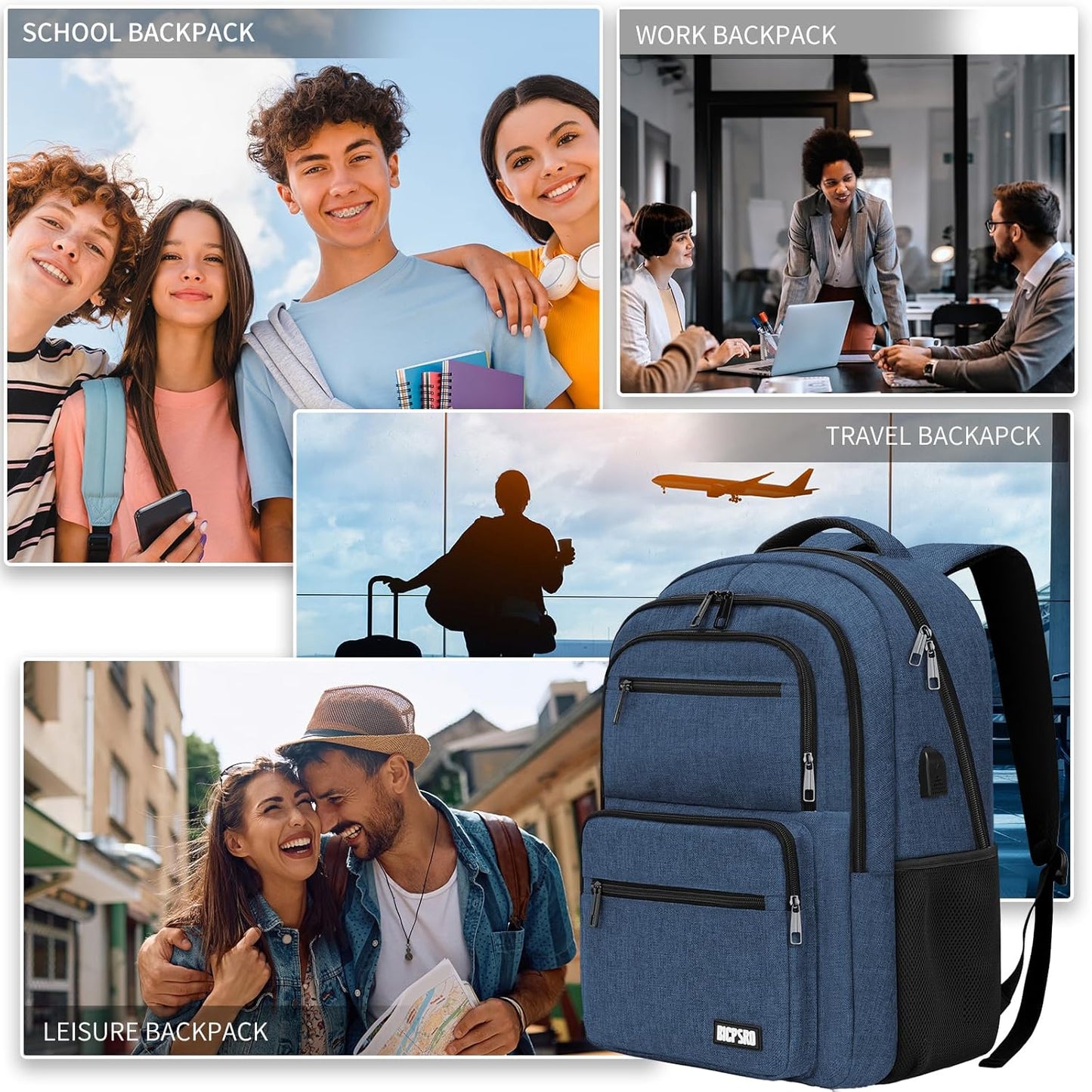 Backpack for School, School Backpack for Boys Girls Teens, College Book Bag, Water Resistant Bookbag, Back Pack for Men Women, Business Work Travel Blue