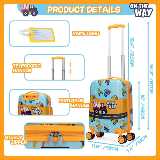 Kid’s Luggage Set 5 Piece Suitcase Set 16’’ Hardside Luggage with Spinner Wheels Girls Boys Carry on Toddler Luggage Travel Rolling Luggage Carry on Luggage Airline Approved Car