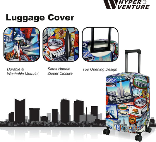 HYPER VENTURE Washable Luggage Cover - Fashion Suitcase Protector Fits 18-22 Inch Luggage (Travel Location, S)