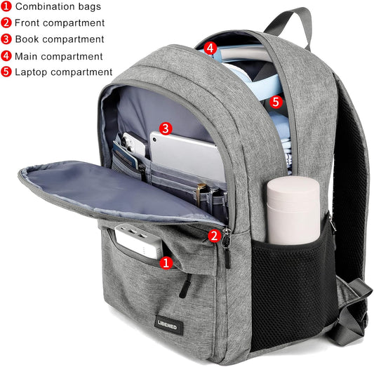 Backpack for School, Teen Backpack, Computer Bag with 2 Compartments, Ergonomic Shoulder Straps, 15.6 Inch Laptop Sleeve, Book Mochilas - Grey