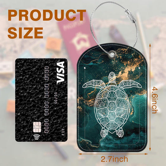 2 Pack Luggage Tag for Suitcase Liquid Marble and Turtle Leather Suitcase Tags with Privacy Name ID Label and Stainless Steel Loop for Travel Bag