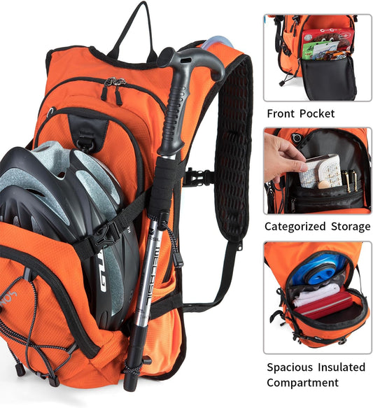 Hydration Backpack Pack with 2L Water Bladder 18L Hiking Backpack Women Men Lightweight Hydropack Insulated Daypack for Biking, Running, Festival