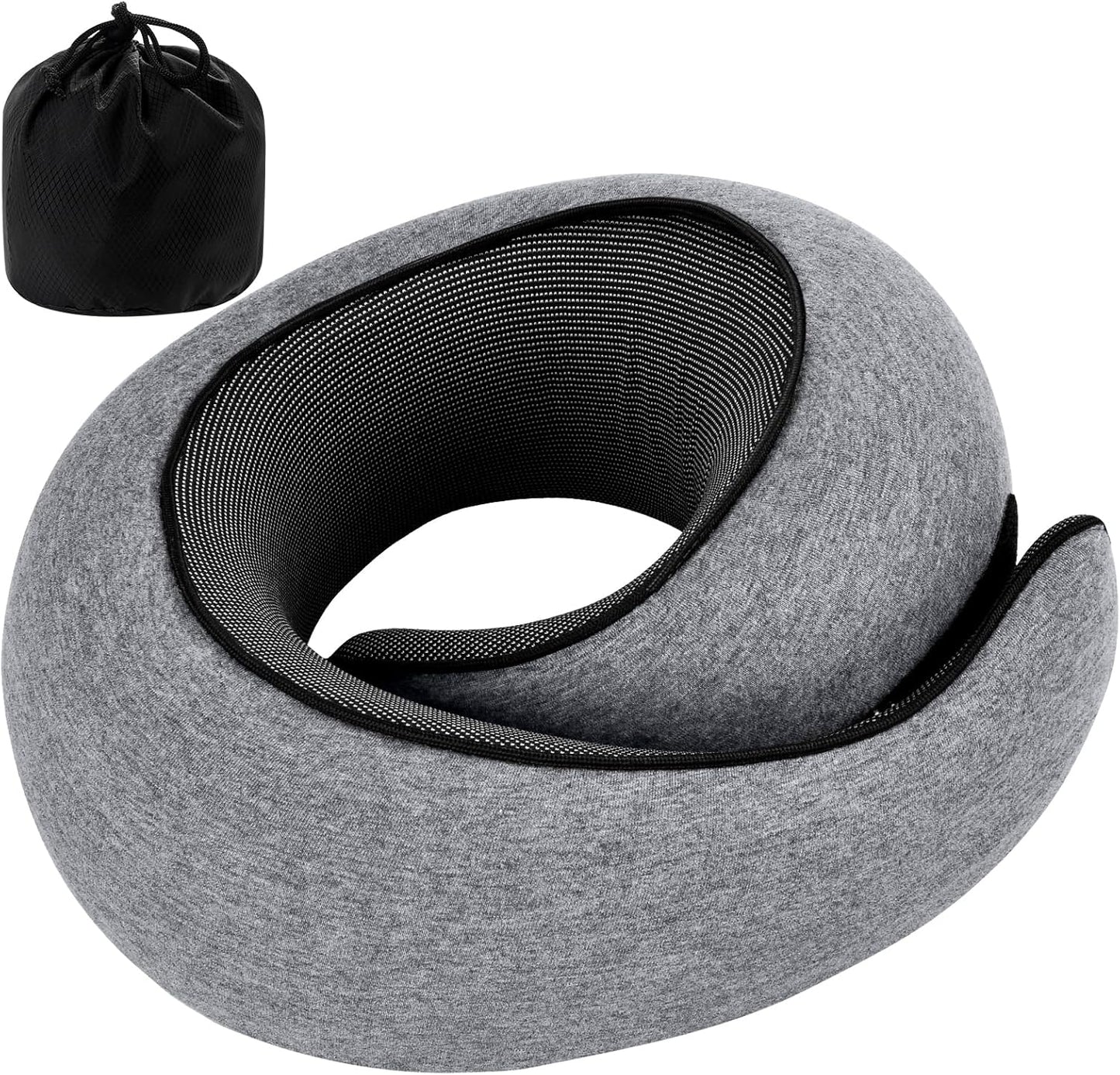 REDOFF®Travel Pillow for Neck Support, Memory Foam Neck Pillow for Airplane, Car, Office - Adjustable Strap with Magic Tape, Breathable & Portable with Storage Bag(Dark Grey