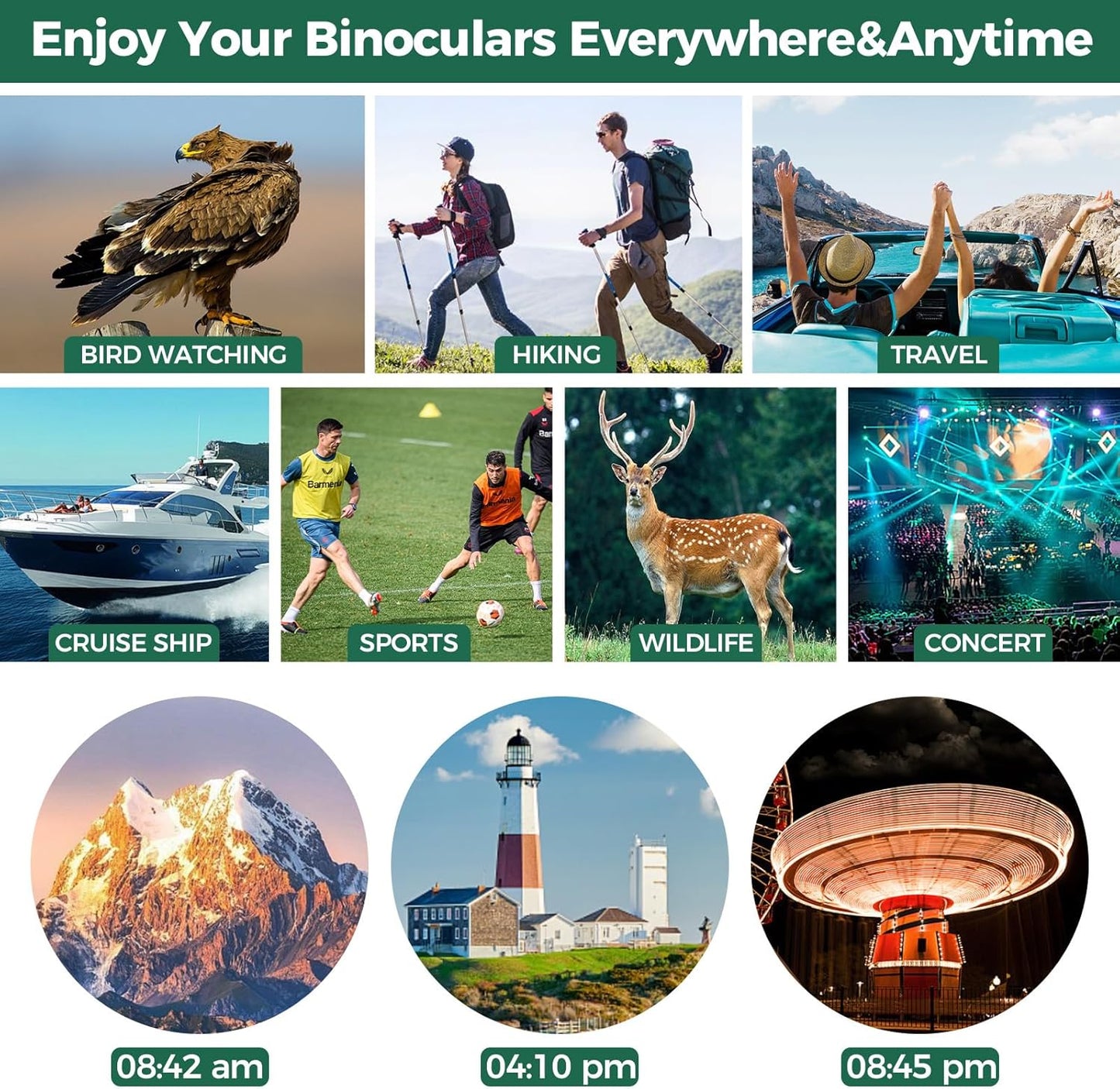 15x32 Compact Binoculars for Adults and Kids, High Power Lightweight Small Binoculars with Phone Adapter for Concert Cruise Ship Hiking Bird Watching Travel Safari Viewing Football Sports