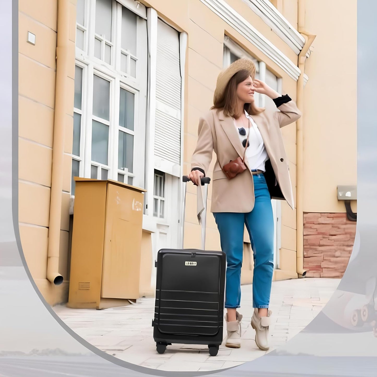 20 Inch Hardside Carry On Luggage with Spinner Wheels, Airline Approved 22x14x9 Carry-On Luggage with Front Pocket (Black)