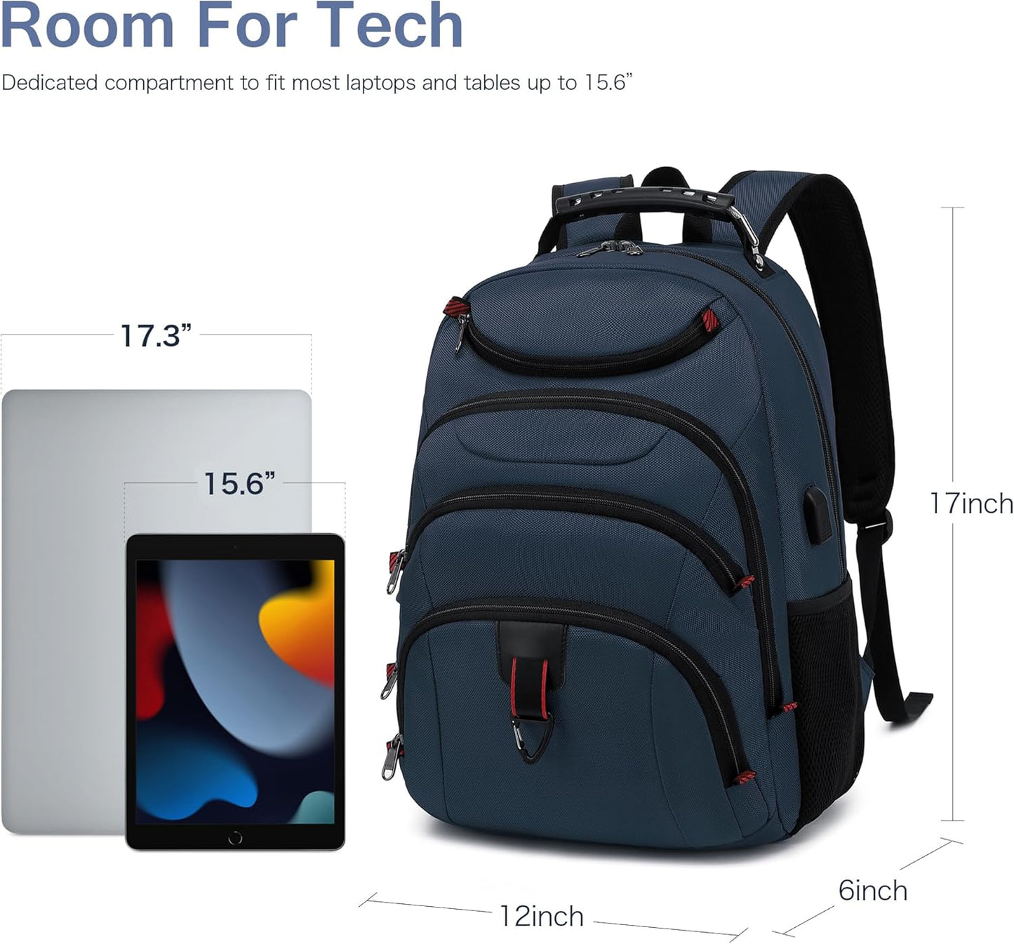 Boavan Laptop Backpack for men, 15.6 inch Laptop Bag with USB Port, Waterproof Travel Work Backpack Purse, Anti-Theft Teacher Nurse Doctor Casual Bookbags Office Business backpack,Classic Navy