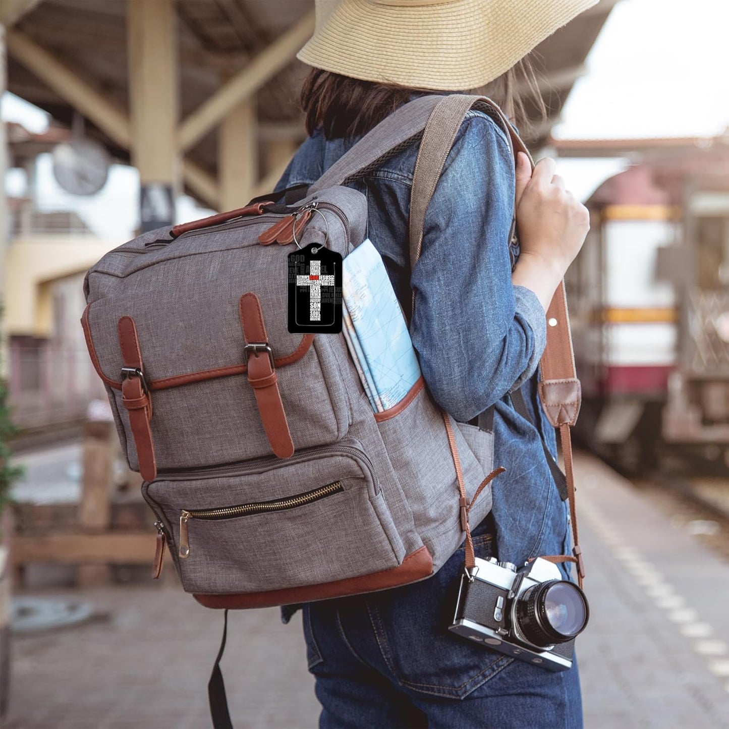 2 Pack I Love Jesus Luggage Tags for Suitcases,Christian Symbol Leather Baggage Suitcases Tag Name ID Label Privacy Cover Travel Bag Tags for Women Men Boys Girls