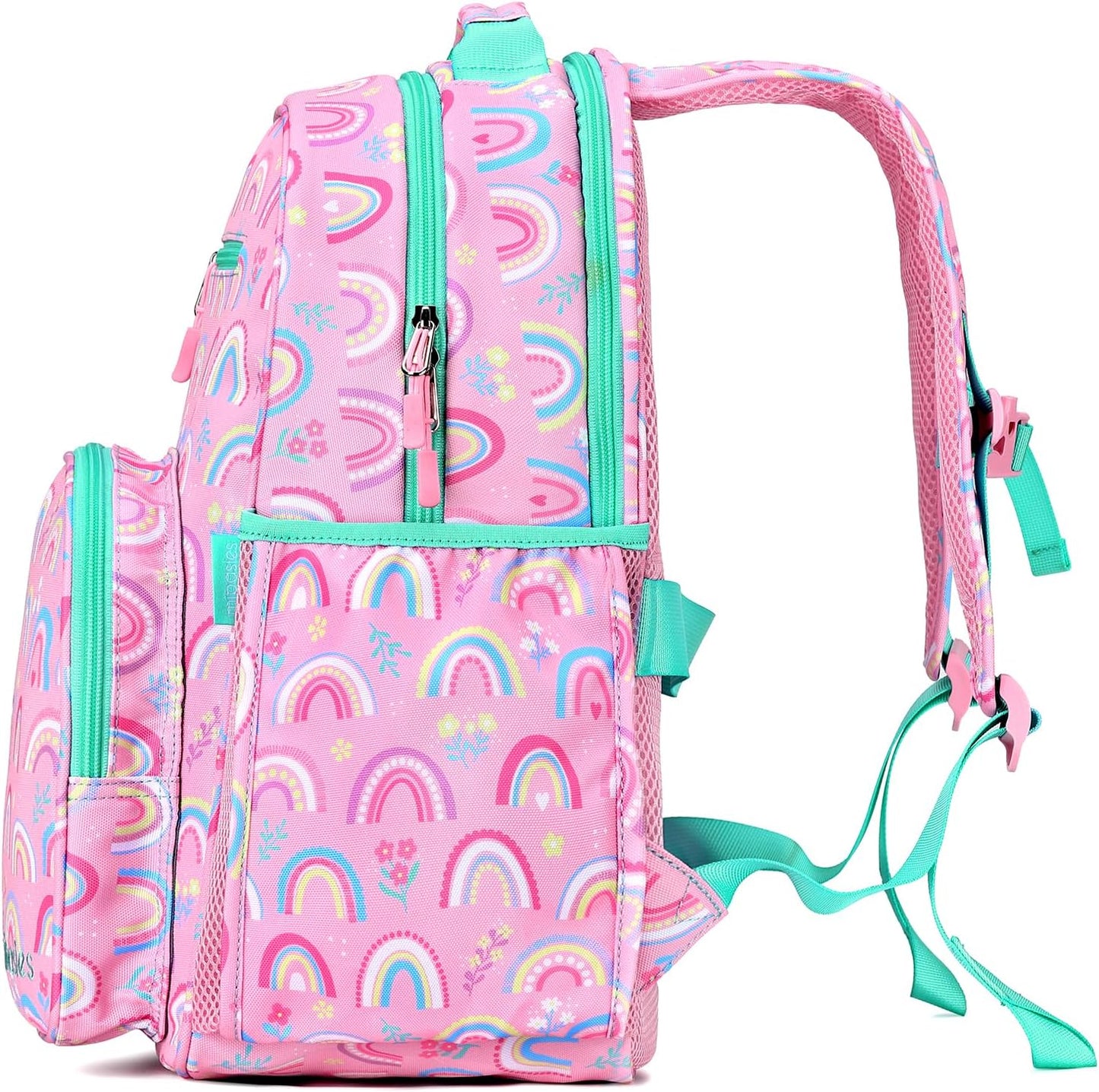 mibasies Girls Backpack: Large Kids Backpack Girls for Elementary School with Laptop Compartment - Rainbow Pink