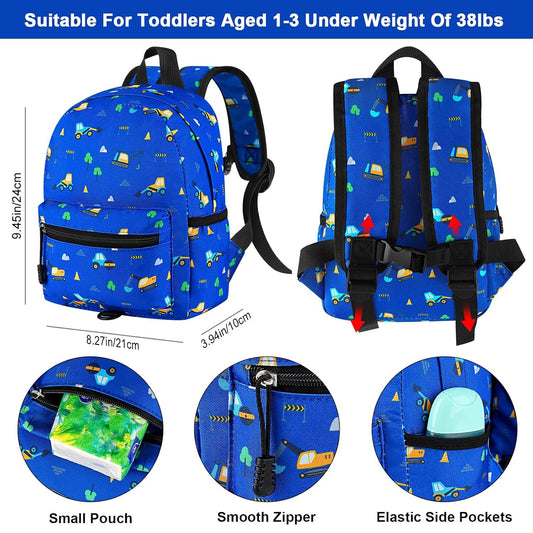 Accmor Toddler Backpack Leash, Mini Child Backpack with Anti Lost Wrist Link, Cute Kids Backpack Leash Walking Harness for Outdoor Travel, Small Excavator Backpack Tether for Baby Boys Girls Ages 1-3
