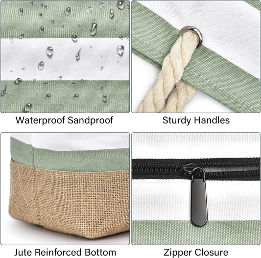 Becokan Beach Bag Initial Beach Tote with Makeup Bag for Travel Work Storage Personalized Birthday Gifts for Women Her