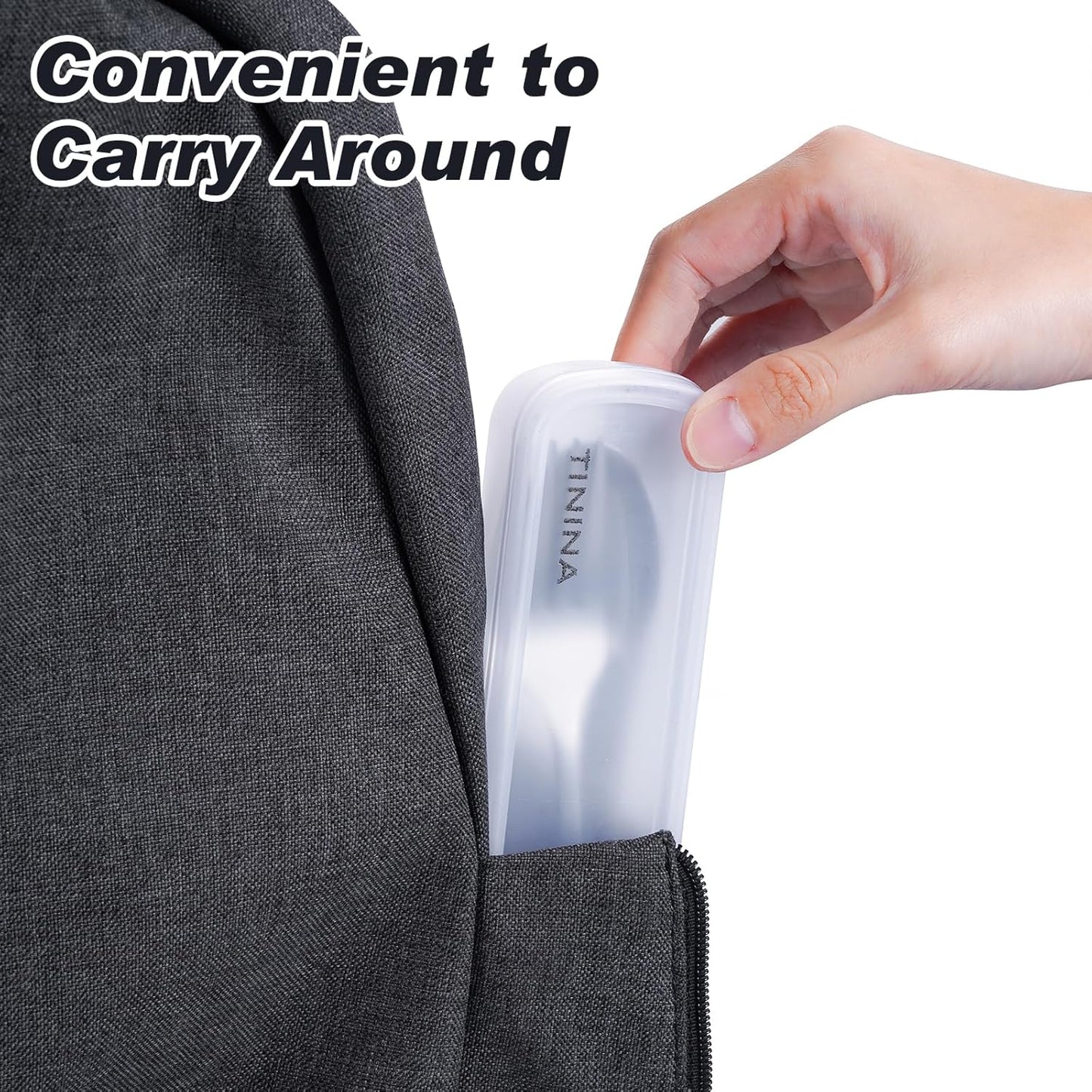 Travel Utensils with Case, 4-Piece Stainless Steel Portable Cutlery Set, Reinforced Case with Buckle Design, Lunch Box for Camping Work School, Include Fork Spoon Knife, Dishwasher Safe, Silver