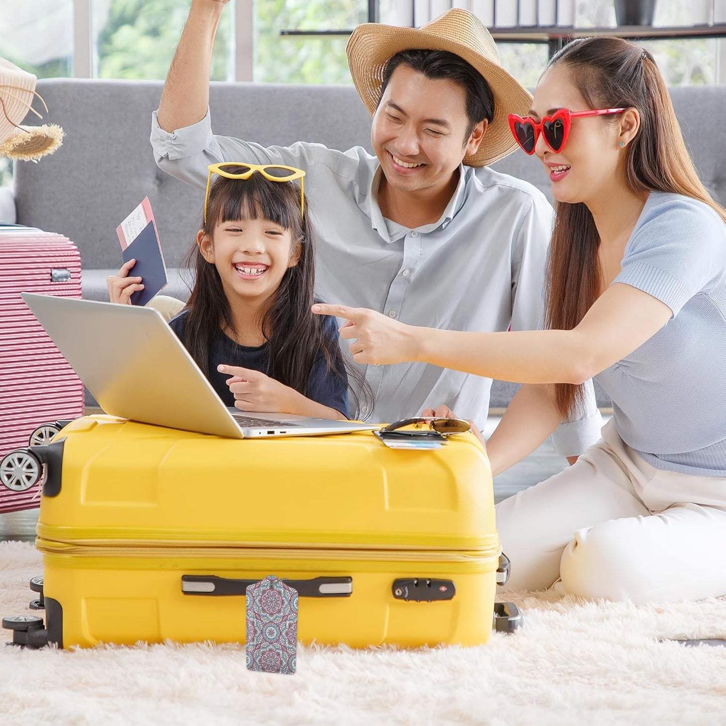 Set of 2 Boho Ethnic Floral Luggage Tags for Suitcases, Leather Suitcase Tag Name Identifiers Labels for Travel Bag Baggage Backpack