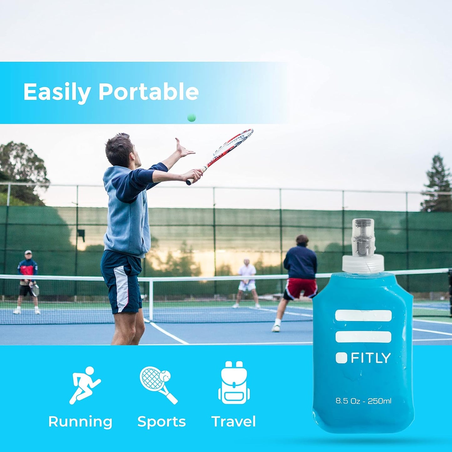 FITLY Soft Flask - Shrink As You Drink Soft Water Bottle for Hydration Pack - Folding Water Bottle Ideal for Running, Hiking, Cycling, Climbing & Rigorous Activity