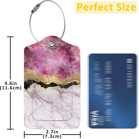2 Pack Abstract Marble Luggage Tags for Suitcases,Fashion Marble Leather Baggage Suitcases Tag Name ID Label Privacy Cover Travel Bag Tags for Women Men Boys Girls