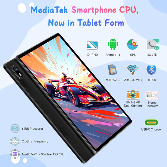 HAOVM Tablet 10 inch, 4G SIM Unlocked, Android 14 Tablet with SIM Card Slot, IPS Touch Screen, 2.0GHz Fast Processor,3GB+32GB+TF Expand,2.4G/5GHz WiFi,8MP Camera, GPS, Pink case