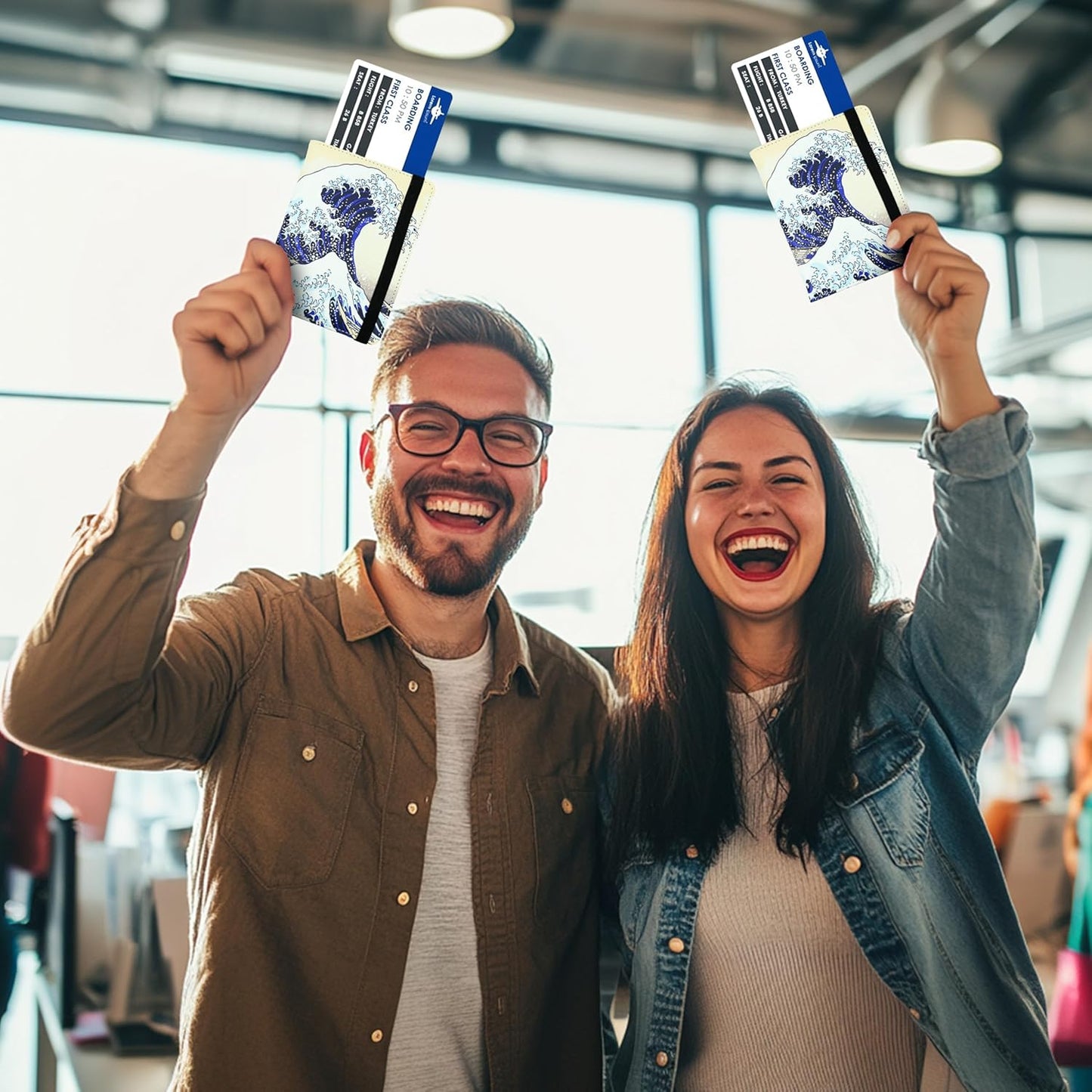 Ink Waves Passport Holder for Women and Men PU Leather Passport Cover for Travel