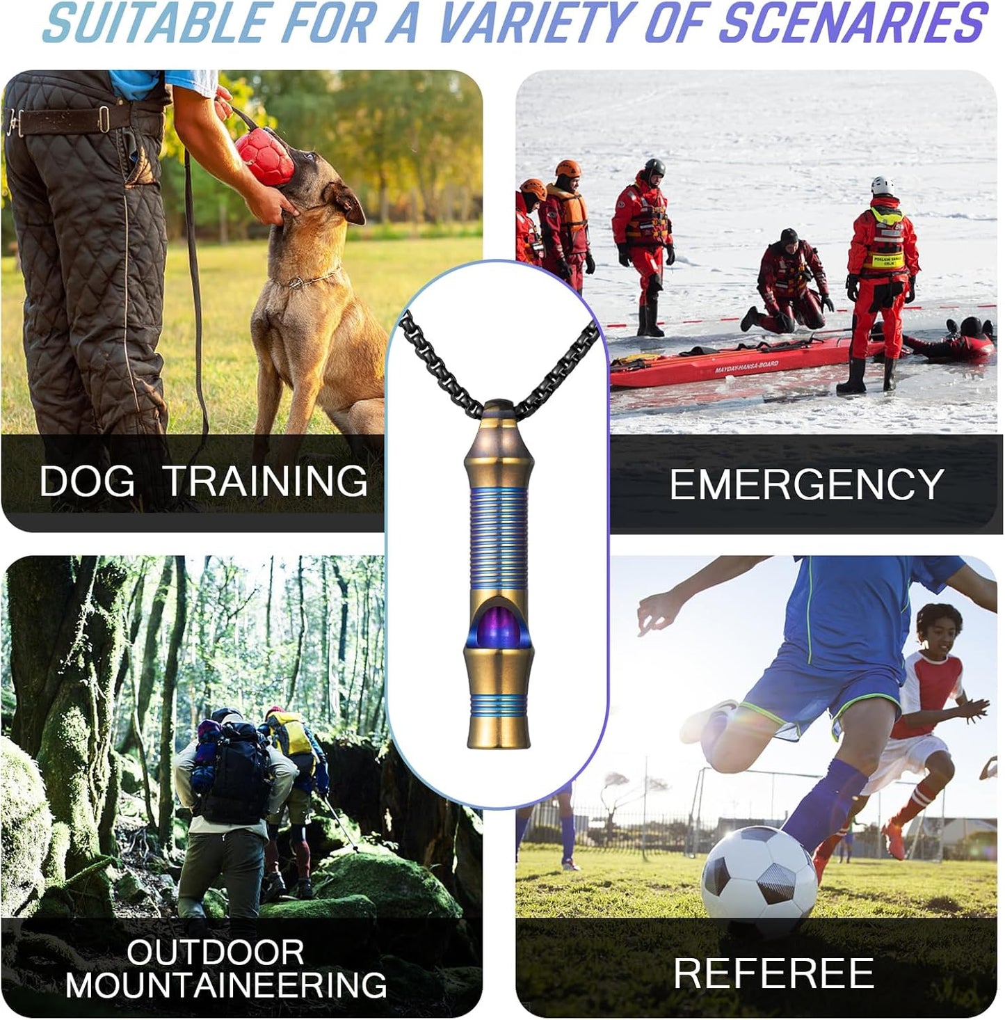 TISUR Titanium Emergency Whistle,EDC Safety Whistles Necklace Loud up to 120db,Survival Whistles for Survival,Hiking,Camping,Pets Training