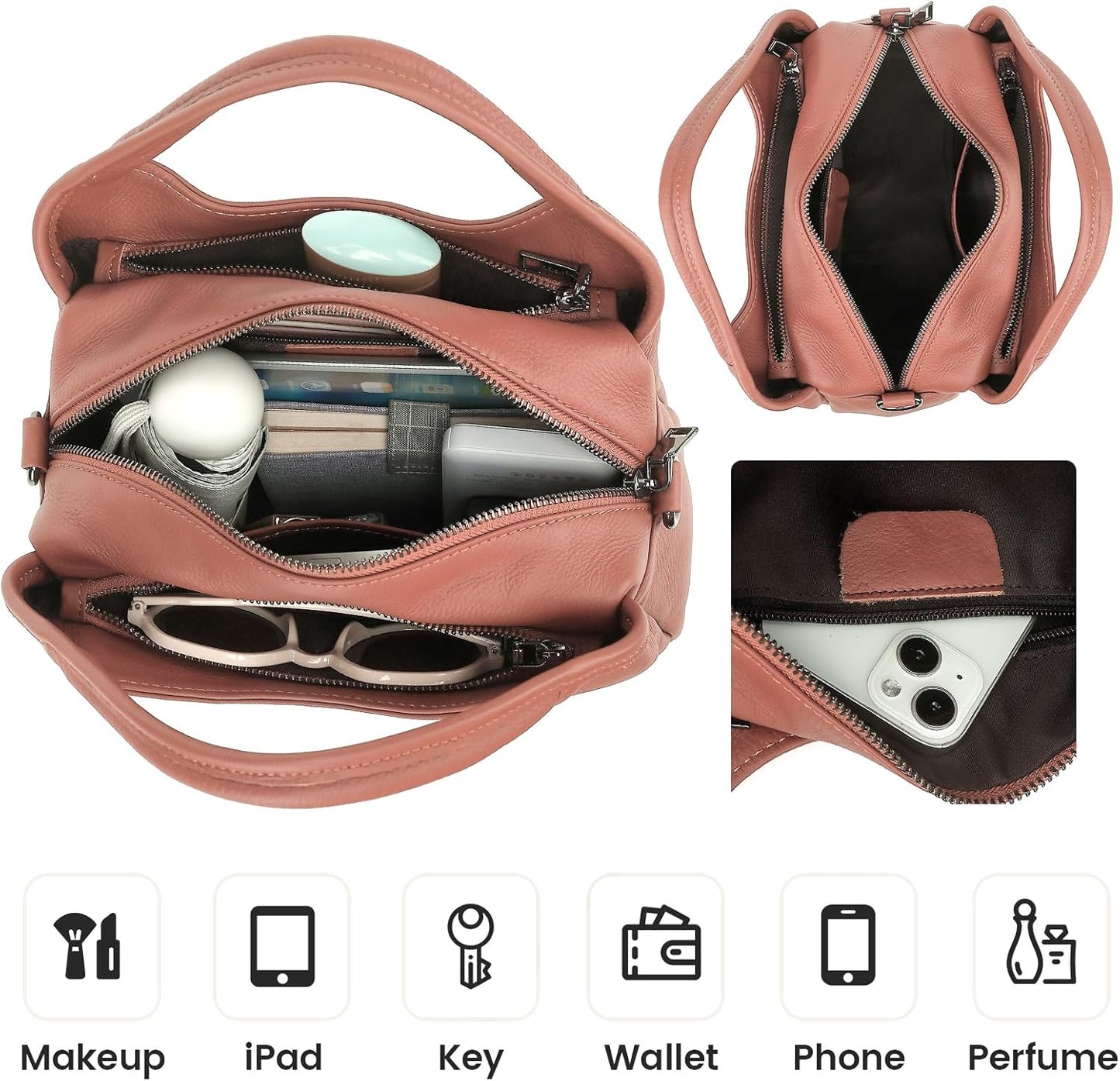 KOGTLA Genuine Leather Purses for Women, Crossbody Shoulder Bags with Top-Handle, Tote Satchel Handbags