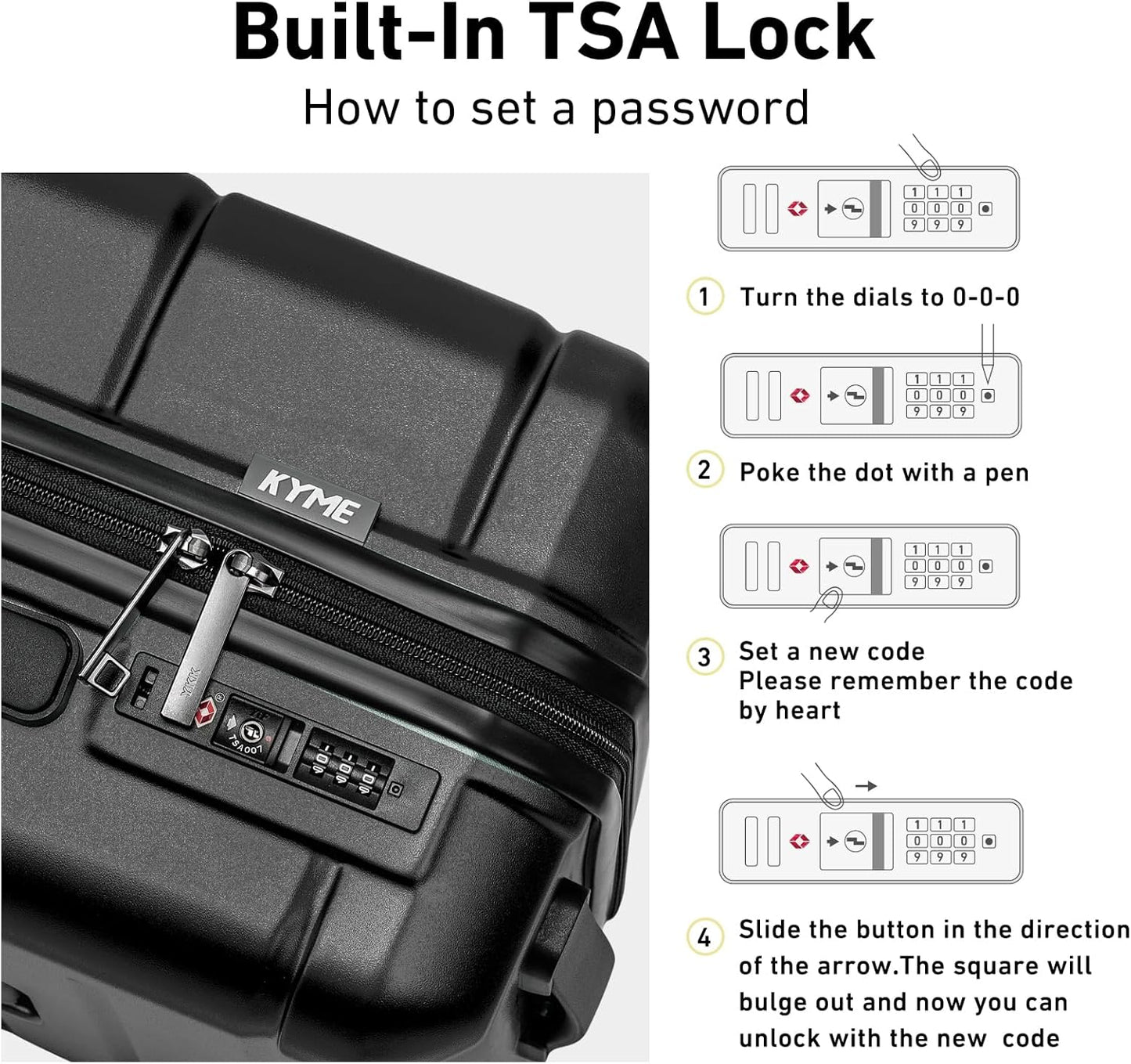 KYME Luggage Sets 2 Piece Hardshell 22"/26" Suitcase with Spinner Wheels Hardside Suitcases Sets with TSA Lock Lightweight Travel Luggage Set with Cup Holder for Women Men Black