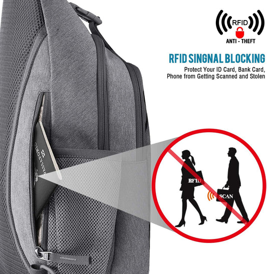 G4Free Sling Bag RFID Blocking Sling Backpack Crossbody Chest Bag Daypack for Hiking Travel(Gray)
