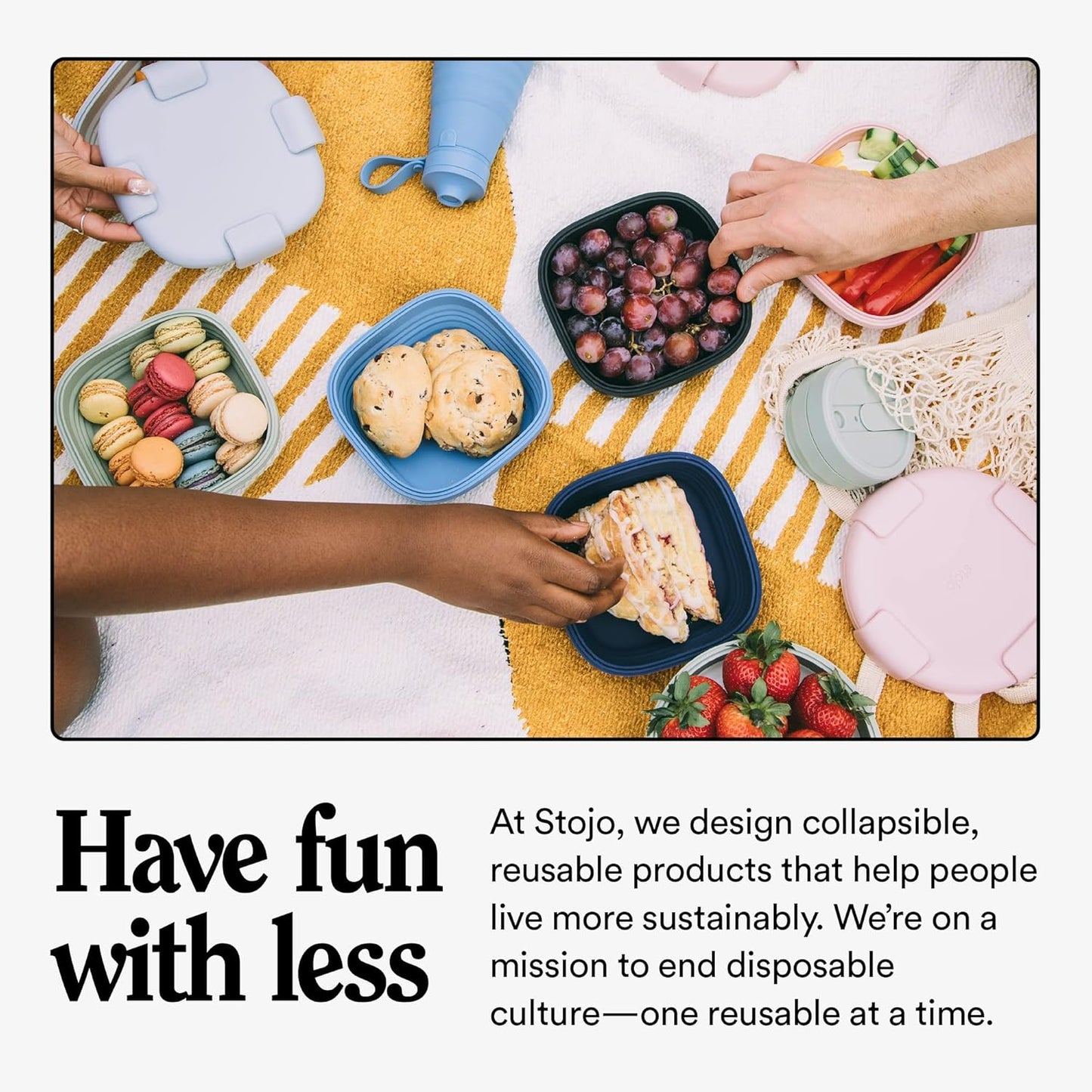 STOJO Collapsible Travel Cup - Reusable To-Go Pocket Size Silicone Bottle for Hot and Cold Drinks - Perfect for Camping - Microwave & Dishwasher Safe (Denim, 12 Ounce (Pack of 1) - No Straw)