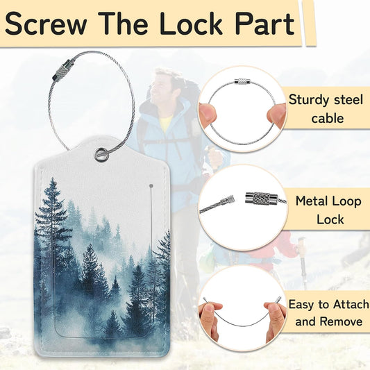 3 PCS Misty Forest Landscape Luggage Tags,Suitcase Tags Privacy Cover ID Label with Stainless Steel Loop and Address Card for Travel Bag Suitcase