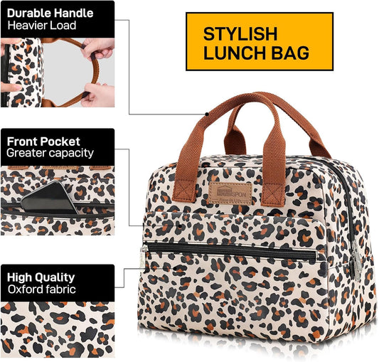 HOMESPON Insulated Lunch Bag for Women Men Lunch Box Cooler Lunch Tote for Work Picnic (Leopard Print)