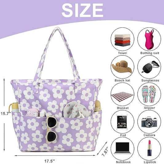 Waterproof Beach Tote Pool Bags for Women Ladies Extra Large Gym Tote Carry On Bag With Wet Compartment for Weekender Travel