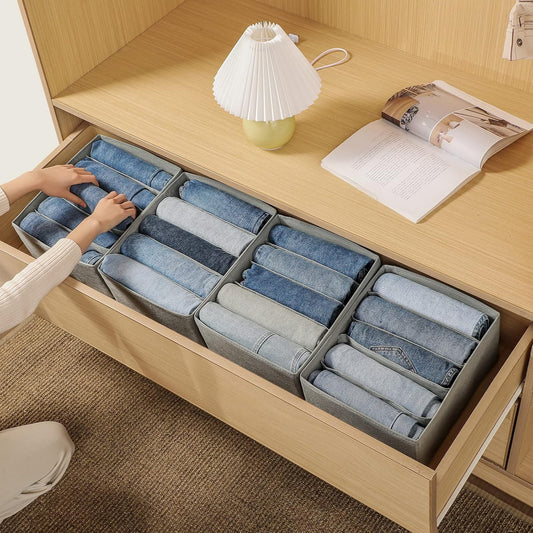 Jeans Drawer Organizers for Clothing, 5 Compartment Wardrobe Storage Box, Washable Clothes Organizer for Folded Clothes, Jeans, Pants, Leggings, t-shirts(Grey)