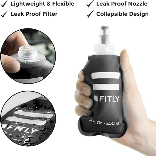 FITLY Soft Flask - Shrink As You Drink Soft Water Bottle for Hydration Pack - Folding Water Bottle Ideal for Running, Hiking, Cycling, Climbing & Rigorous Activity