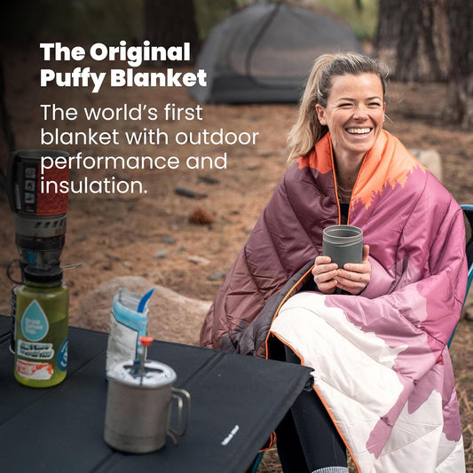 Rumpl Original Puffy Blanket - Warm, Water-Resistant Camping Blanket with 100% Recycled Synthetic Insulation, 52"x75", Original Puffy V2, Teton Glow