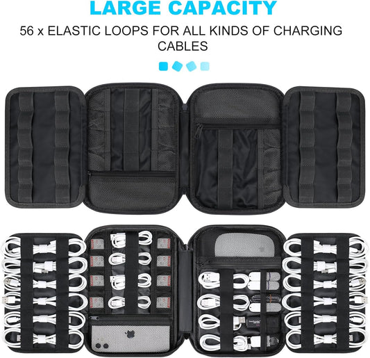 Lacdo Cord Organizer Travel, Cable Organizer Bag Case, Portable Electronics Organizer Travel Case, 6 Layer Large Capacity Charging Cords Storage organizer for Cables, SD Card, Travel Essentials, Black