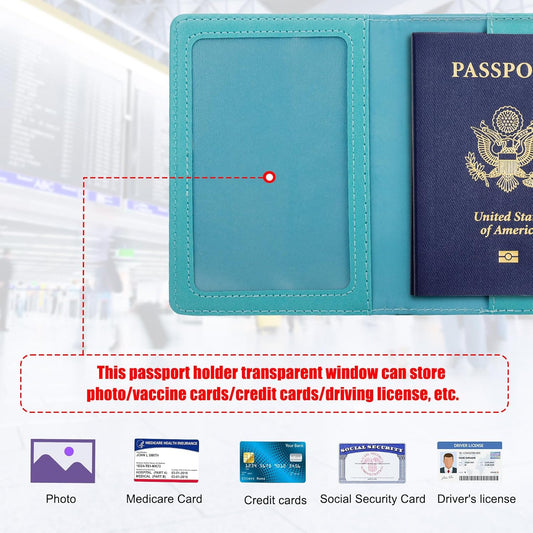 TIGARI Passport Holder for Travel Women Men, PU Leather Passport Wallet Cover Case Sleeve, Waterproof Protected Document Organizer, Family Vacation Plane Cruise Travel Essentials-Teal