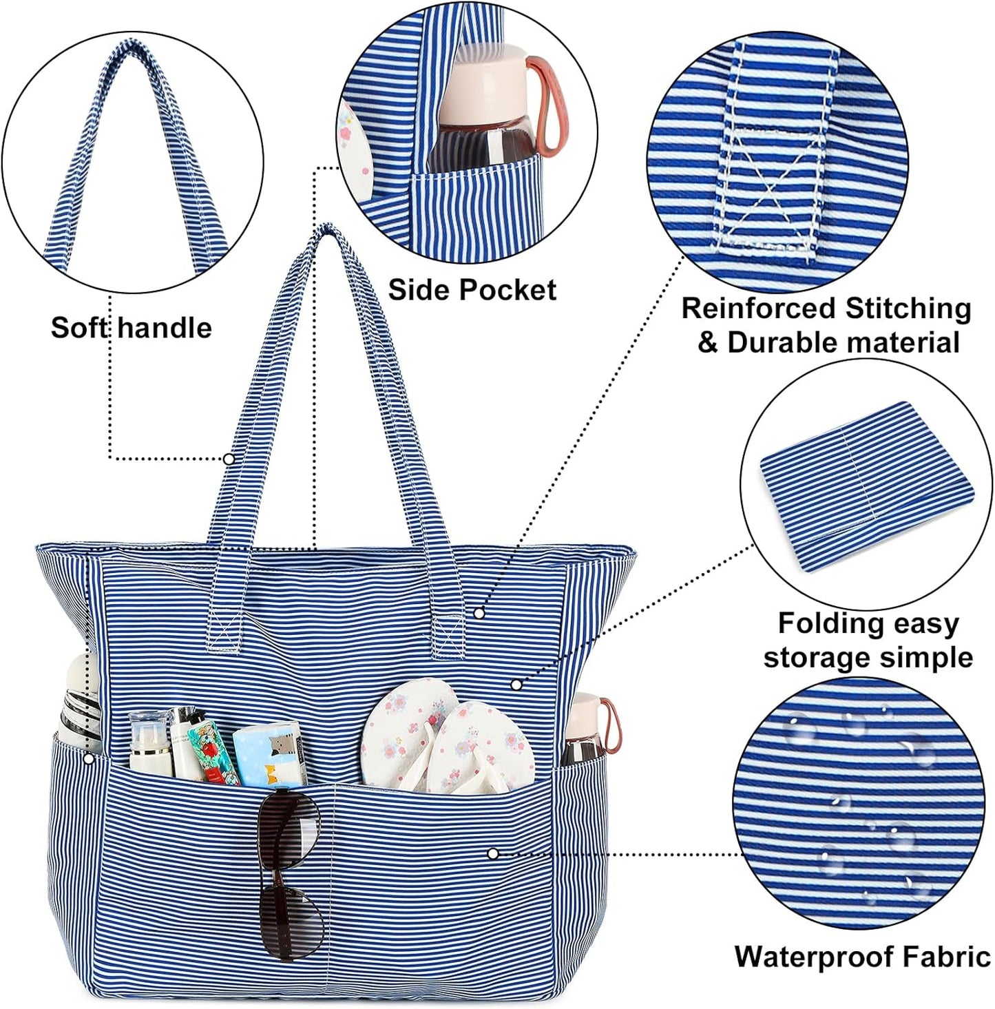 Waterproof Beach Tote Pool Bags for Women Ladies Extra Large Gym Tote Carry On Bag With Wet Compartment for Weekender Travel