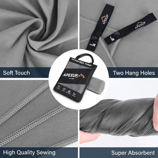 APEXUP Microfiber Travel Towel, Ultra Absorbent Quick Dry Towels, Lightweight Gym Sports Camping Towel for Workout, Yoga, Beach, Shower, Swimming (48"×24", Gray)