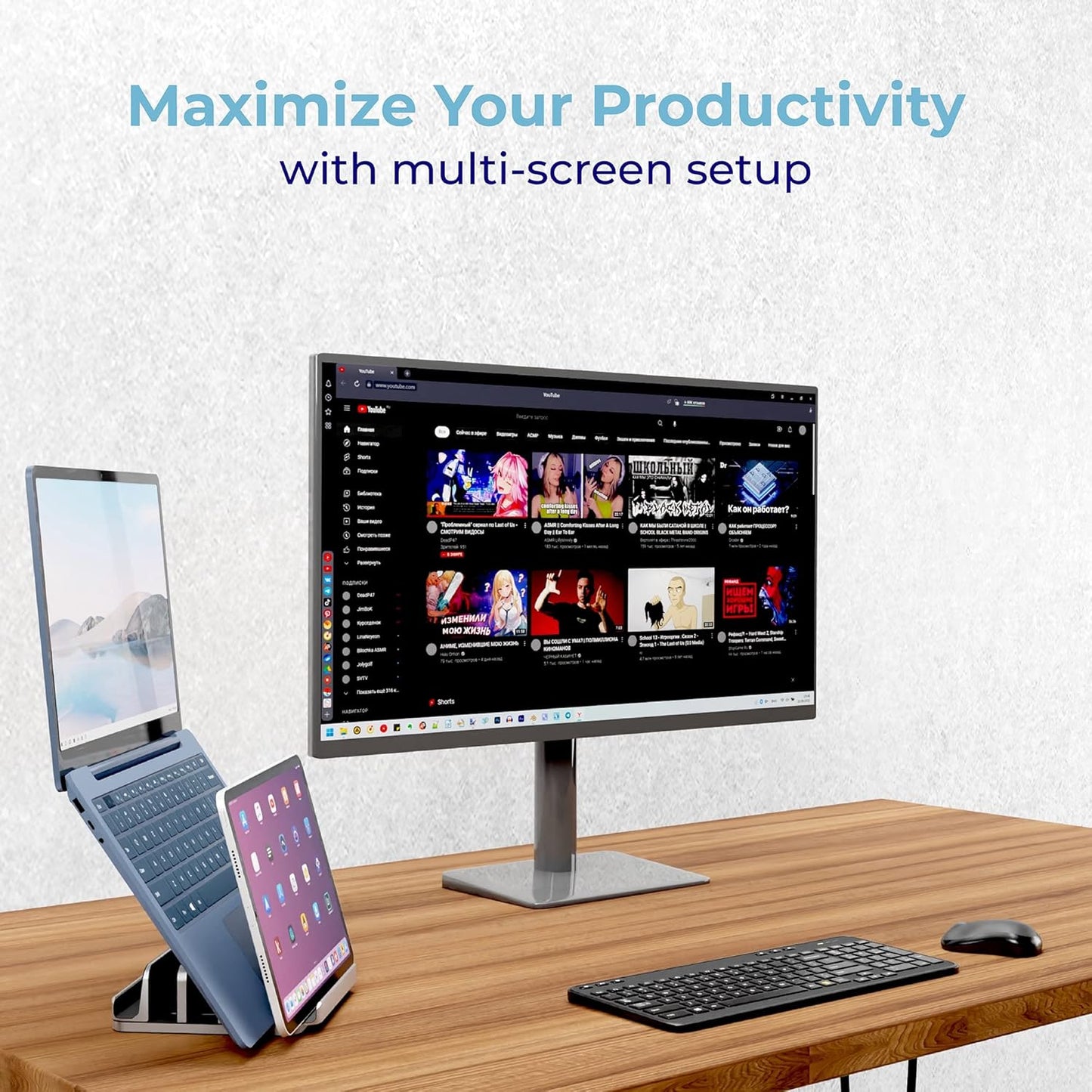 Adjustable Laptop Stand, 5 Slots, Aluminum Space-Saving, for Apple MacBook/Surface/Galaxy/Tablet/iPad/iPhone, Silver