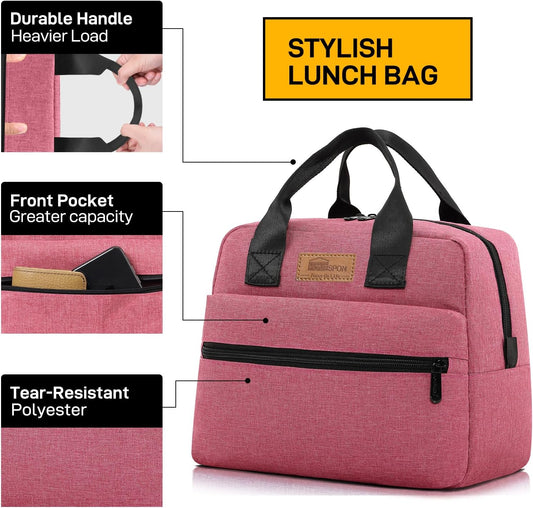 HOMESPON Insulated Lunch Bag for Women Men Lunch Box Cooler Lunch Tote for Work Picnic (Rose)