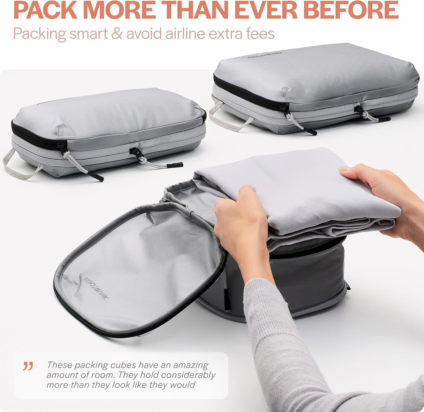 Aerotrunk Ultralight Compression Packing Cubes - Lightweight Travel Organizers for Suitcases and Luggage (6-Pack, Light Grey)