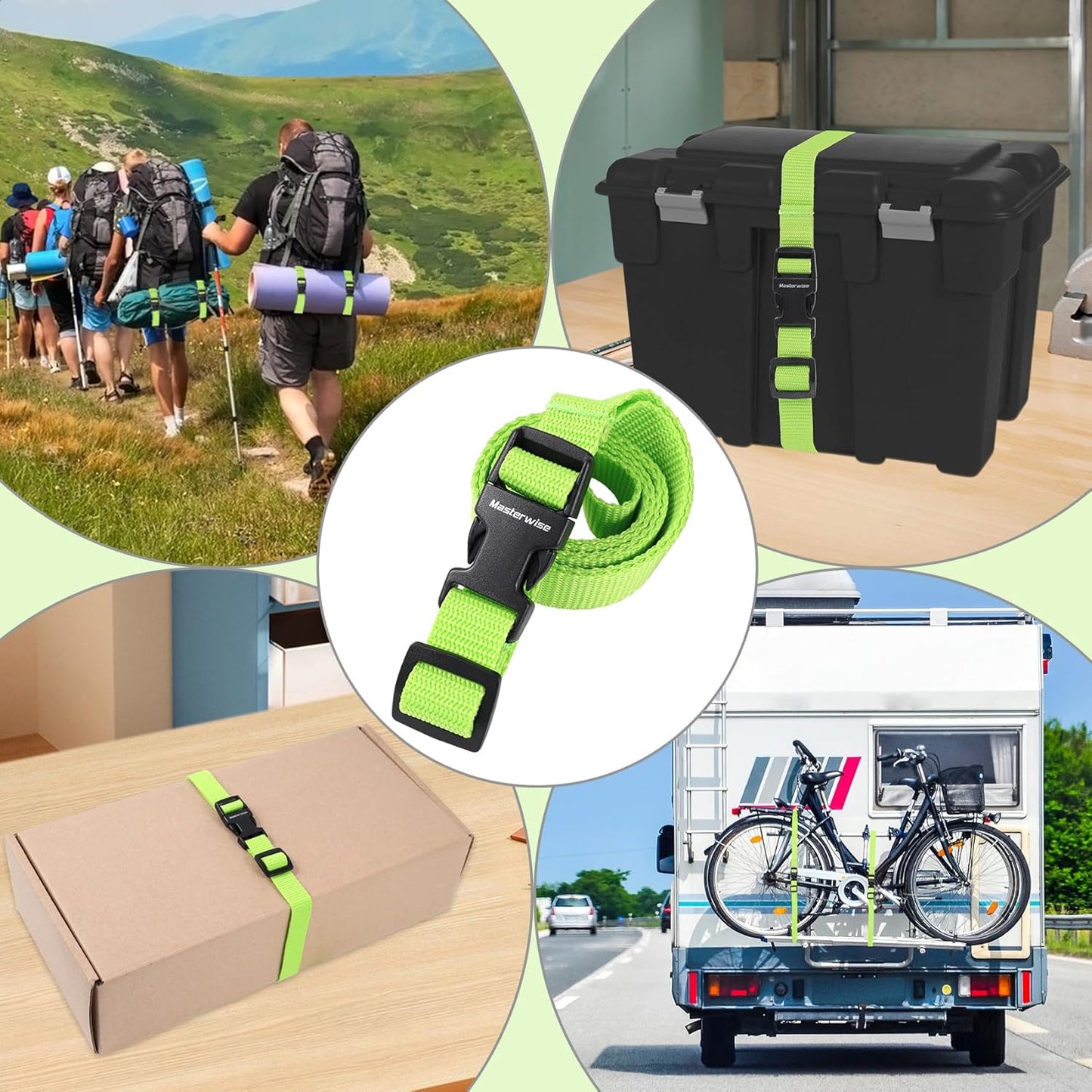 Buckle Straps with Clips, Adjustable Nylon Straps with Buckle, Packing Strap, Green 4 Pack (4‘x0.75“)