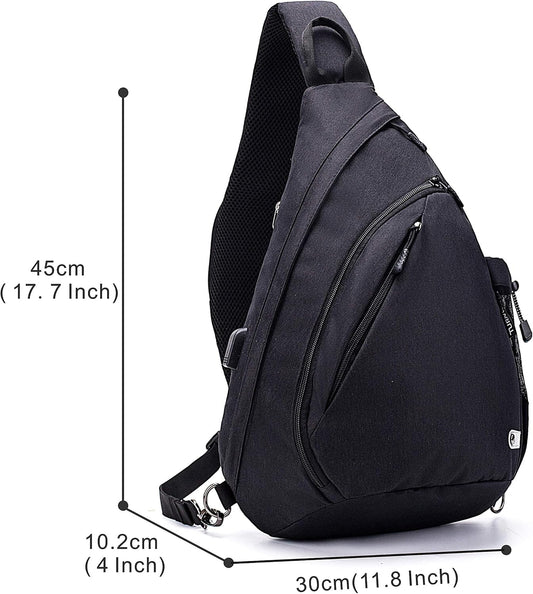 Water-Proof Sling bag/Crossbody Backpack/Shoulder Bag with USB Charging Port for Travel, Hiking, Cycling, Camping