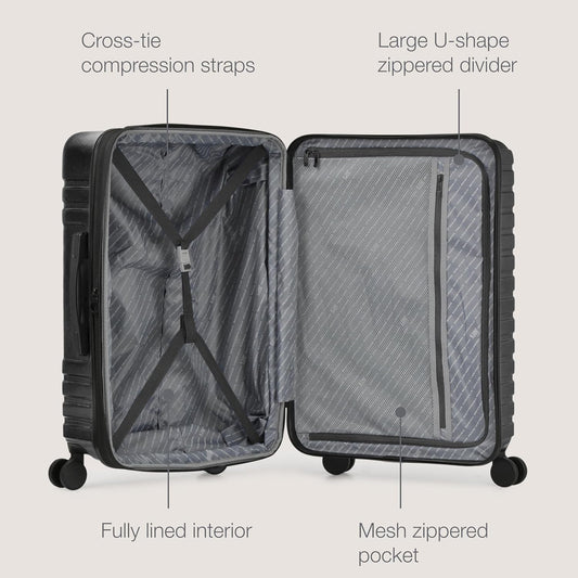 U.S. Traveler Boren Polycarbonate Hardside Rugged Travel Suitcase Luggage with 8 Spinner Wheels, Aluminum Handle, Black, 2-Piece Set, USB Port in Carry-On