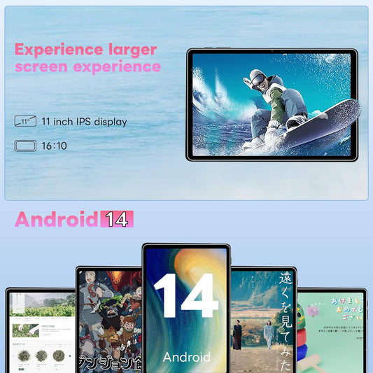 11" Tablet, Android 14 with Octa-core Processor, 12GB+128GB, 1TB Expandtion, 8000mAh Battery, IPS Large Display, BT5.0, 2.4G/5GHz WiFi Tablets (Black)