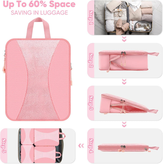 8 Set Compression Packing Cubes for Travel, Packing Cubes Compression Travel Accessories Expandable Packing Organizers for Carry on Luggage Suitcase (Gray)