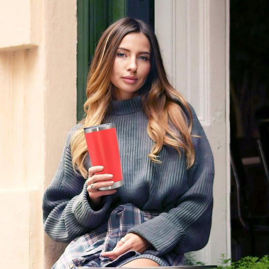 20 oz Tumbler with lid Double Wall Vacuum Insulated Tumblers Stainless Steel Coffee Mug Travel Coffee Tumbler Powder Coated Tumbler Cup Keep Hot&Cold - (Red 12 Pack)