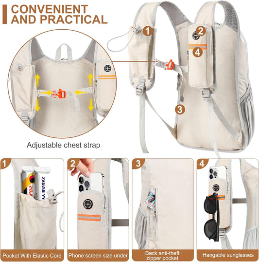 15L Small Hiking Backpack for Men Women Foldable Packable Back Pack Ultralight Hiking Daypack for Travel Camping Outdoor, Beige